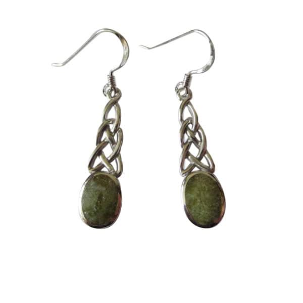 Silver Celtic Earrings with Connemara Marble - Connemara Marble