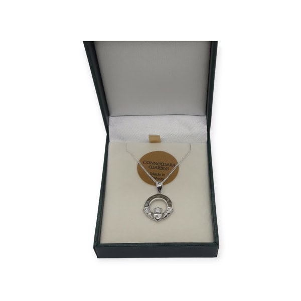 Connemara Marble Claddagh Pendant - Sterling Silver - Communion Gifts - Image 1