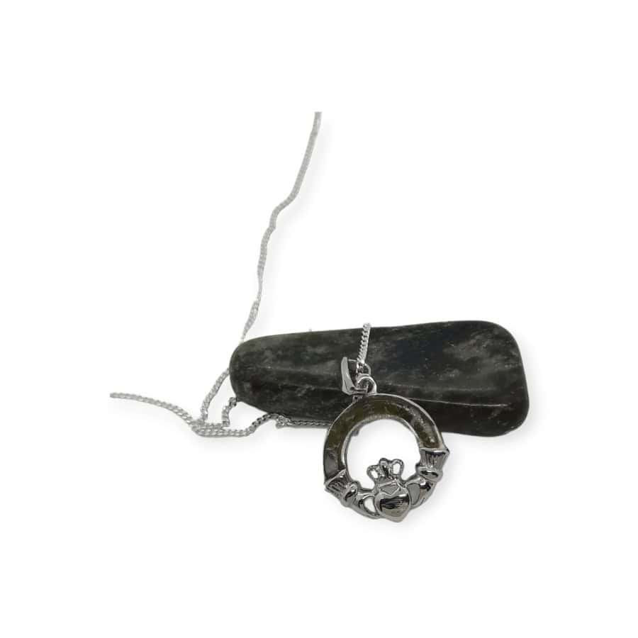 Connemara Marble Claddagh Pendant - Sterling Silver - Communion Gifts - Image 2