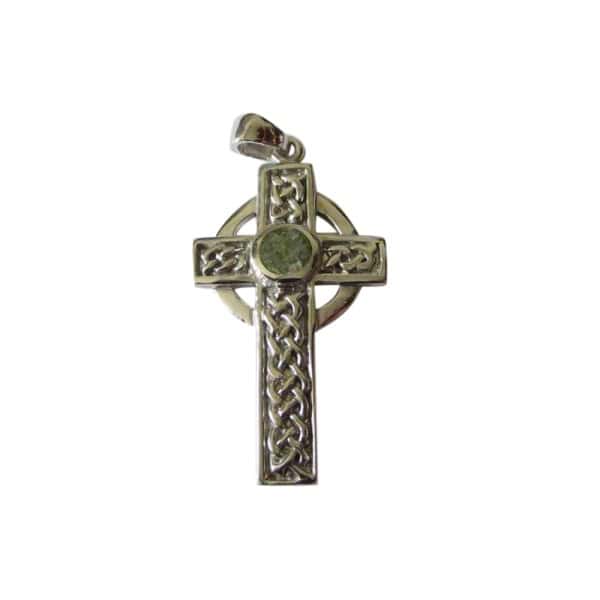 Silver Celtic Cross with Connemara Marble - 40mm x 18mm - Communion Gifts
