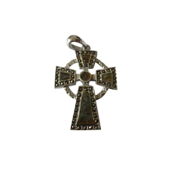 Silver Celtic Cross with Connemara Marble and Marcasite - Communion Gifts