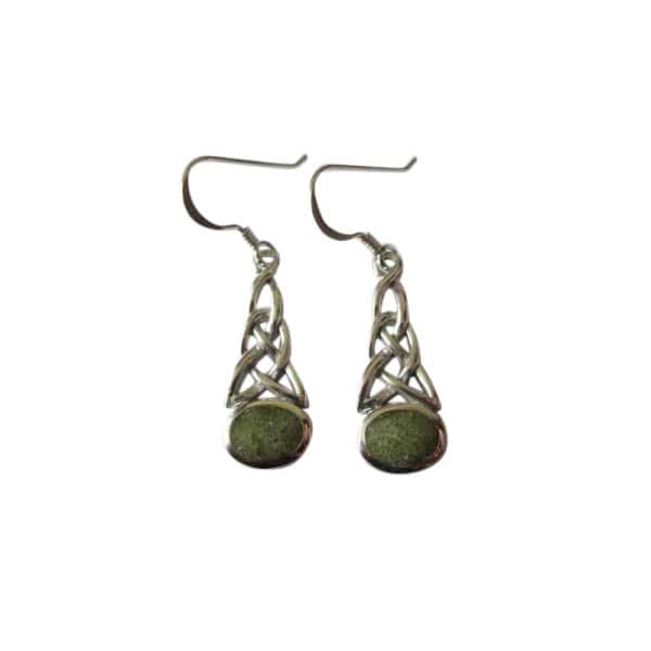 Silver Celtic Knot Earrings with Connemara Marble Inlay - Connemara Marble