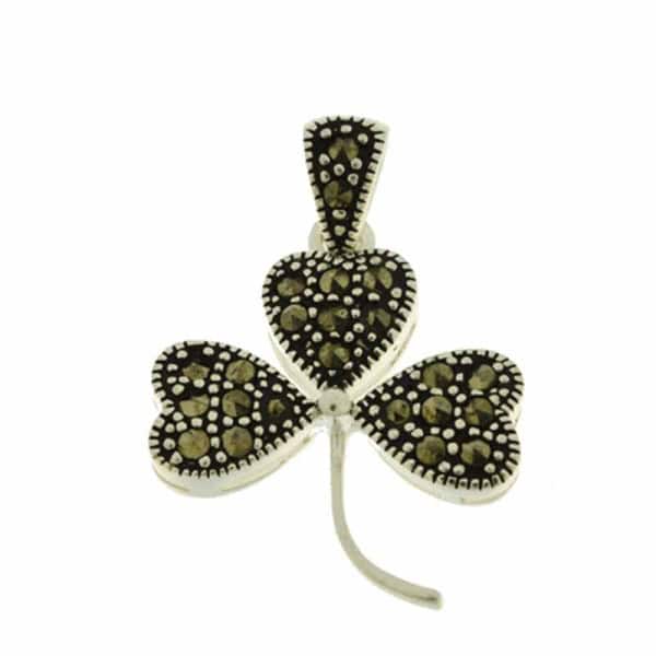 Irish Silver Shamrock Pendant with Marcasite - Sterling Silver - Graduation Gifts