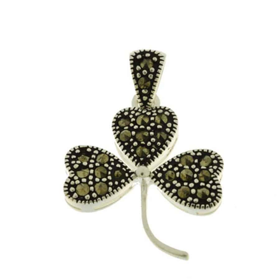 Irish Silver Shamrock Pendant with Marcasite - Sterling Silver - Graduation Gifts