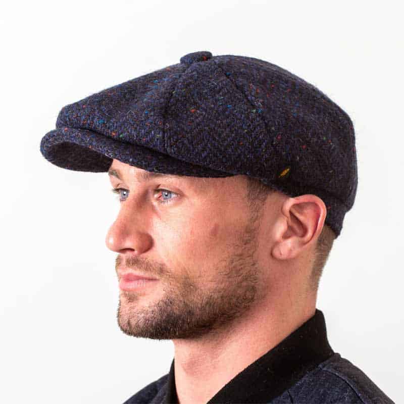 Donegal Tweed Newsboy Cap - Navy Herringbone - Scholar - Donegal Tweed