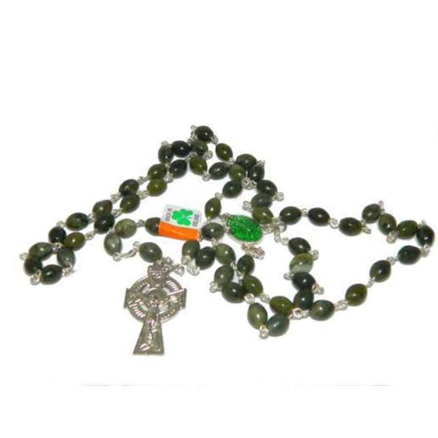 Connemara Marble Rosary Beads – 9x7mm Beads, Celtic Cross - Accessories