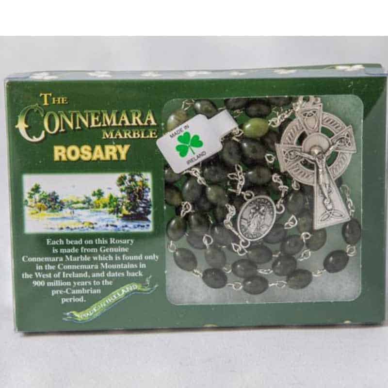 Connemara Marble Rosary Beads – 9x7mm Beads, Celtic Cross - Accessories - Image 1
