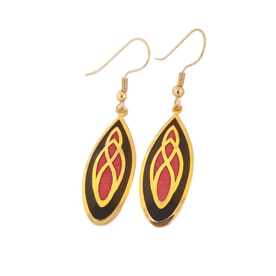 Gold-Plated Celtic Spiral Drop Earrings with Enamel Detail - Graduation Gifts