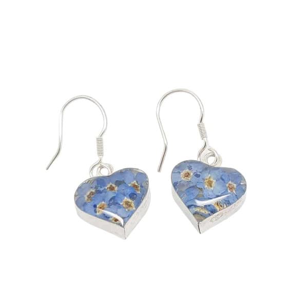 Real Flower Silver Earrings - Forget-Me-Nots - Hearts - Irish Gifts