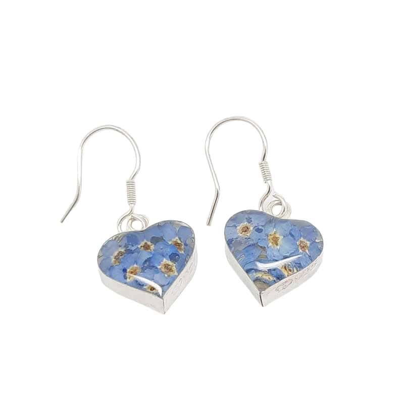 Forget-Me-Not Silver Drop Earrings – Heart Design - Irish Gifts