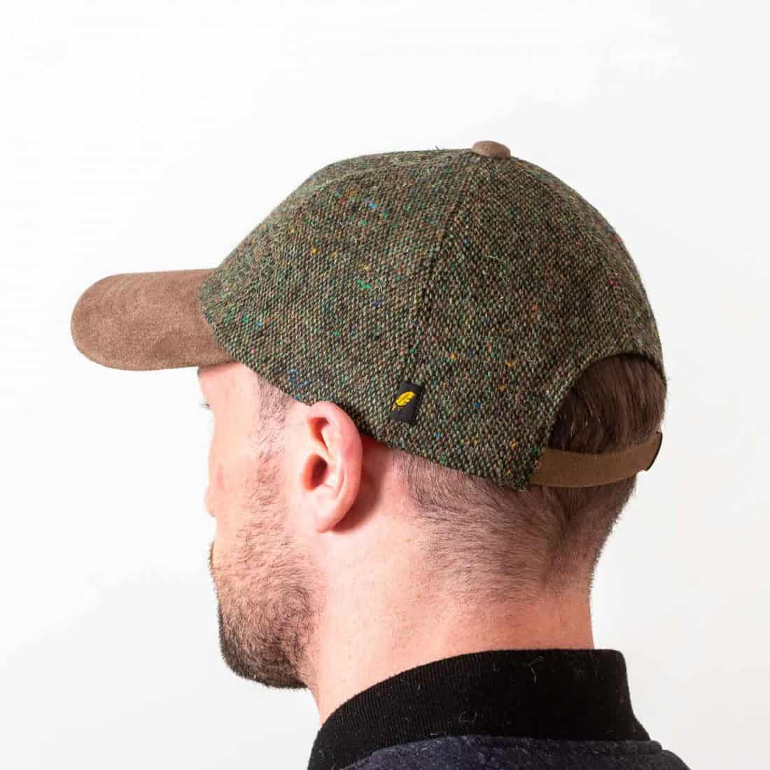 Green Salt & Pepper Donegal Tweed Baseball Cap with Suede Peak - Baseball Caps - Image 4