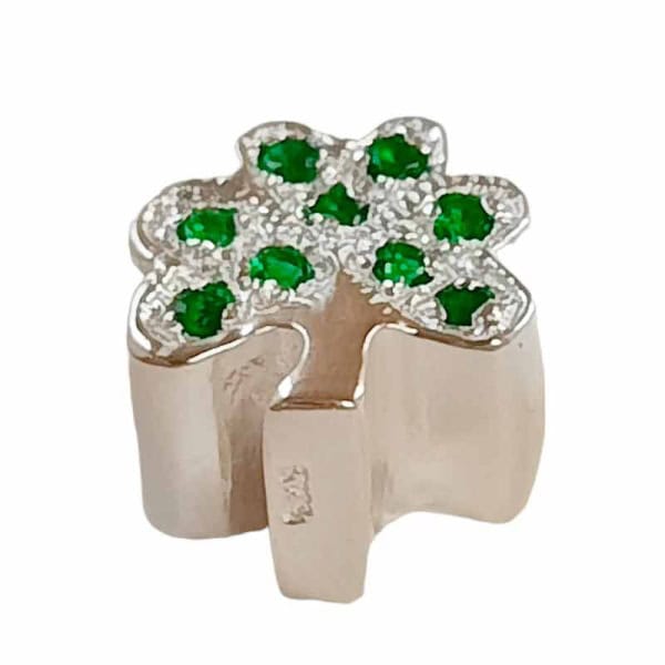 Sterling Silver Green CZ Shamrock Charm for Pandora style Bracelet - Accessories