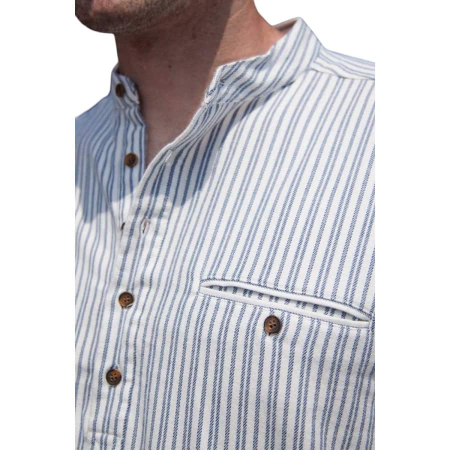 Cotton Grandfather Shirt - Blue with White Stripe - Made in Ireland - Grandfather Shirts - Image 4
