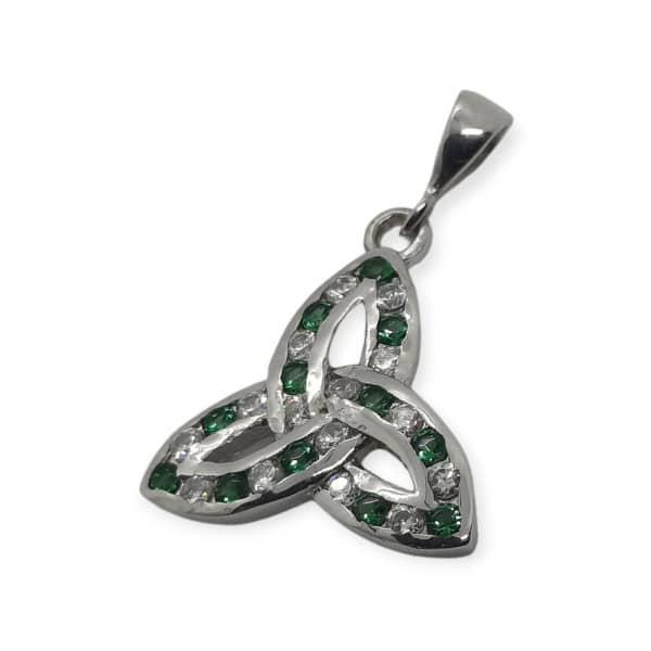 Trinity Celtic Knot Pendant Necklace - Sterling Silver Green White CZ Stone - Baby & Christening Gifts