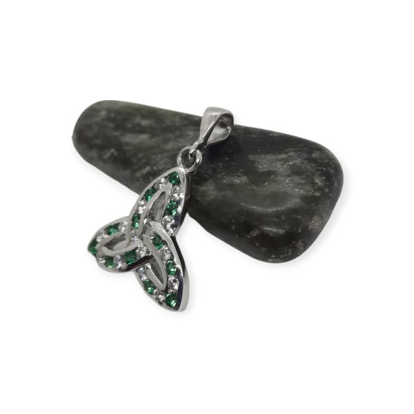 Trinity Celtic Knot Pendant Necklace - Sterling Silver Green White CZ Stone - Baby & Christening Gifts - Image 1