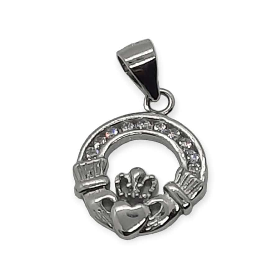 Claddagh Pendant Necklace Charm - Sterling Silver with CZ - Baby & Christening Gifts