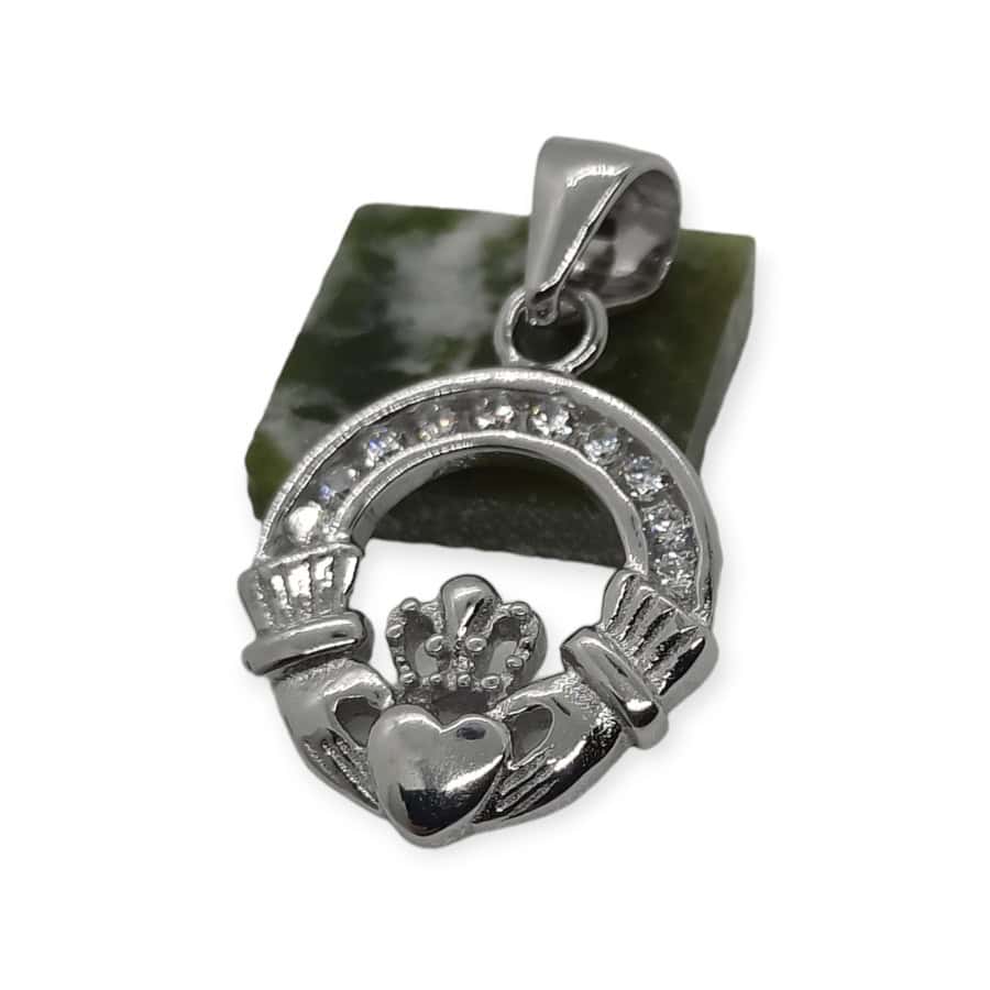 Claddagh Pendant Necklace Charm - Sterling Silver with CZ - Baby & Christening Gifts - Image 2