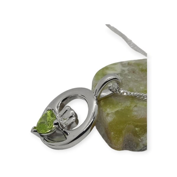 Silver Claddagh Necklace with Peridot CZ - Baby & Christening Gifts - Image 1