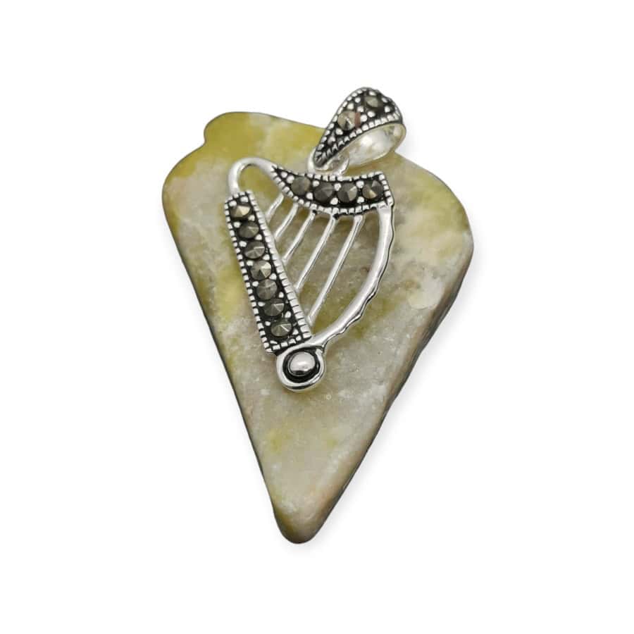 Sterling Silver Irish Harp Pendant with Marcasite Detail - Accessories - Image 2