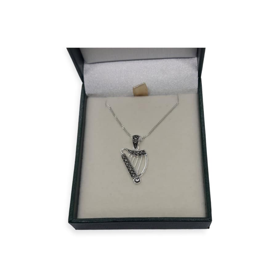 Sterling Silver Irish Harp Pendant with Marcasite Detail - Accessories - Image 3