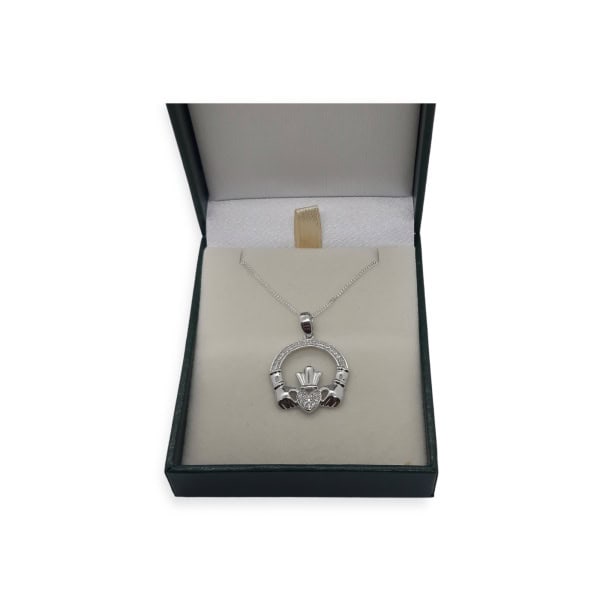 Claddagh Pendant Necklace Large - Sterling Silver with CZ - Baby & Christening Gifts - Image 1