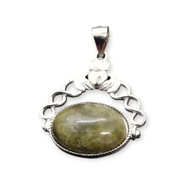 Silver Claddagh Pendant Necklace with Connemara Marble - Baby & Christening Gifts - Image 1