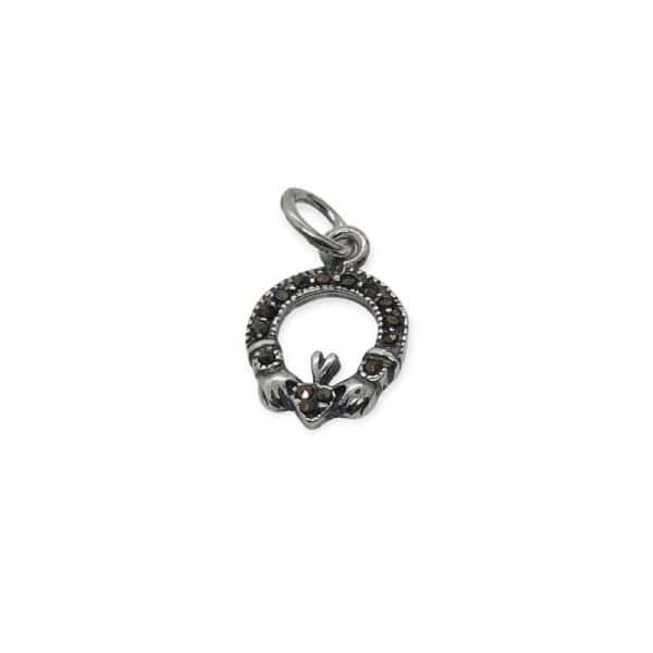 Small Silver Claddagh Pendant with Marcasite - Baby & Christening Gifts