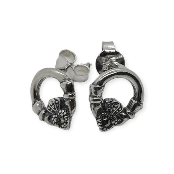 Irish Silver Claddagh Stud Earrings with Marcasite - Communion Gifts