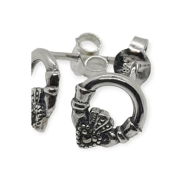 Irish Silver Claddagh Stud Earrings with Marcasite - Communion Gifts - Image 1