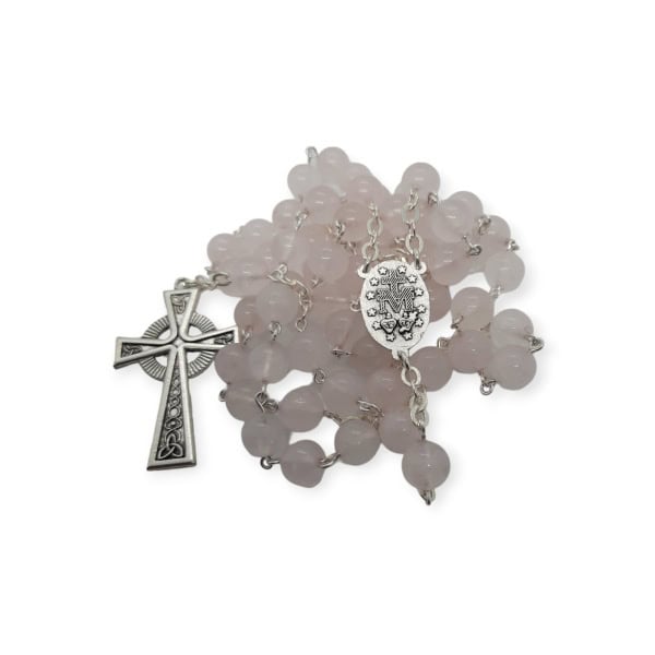 Rose Quartz Rosary Beads – 8mm - Irish Made - Accessories - Image 1