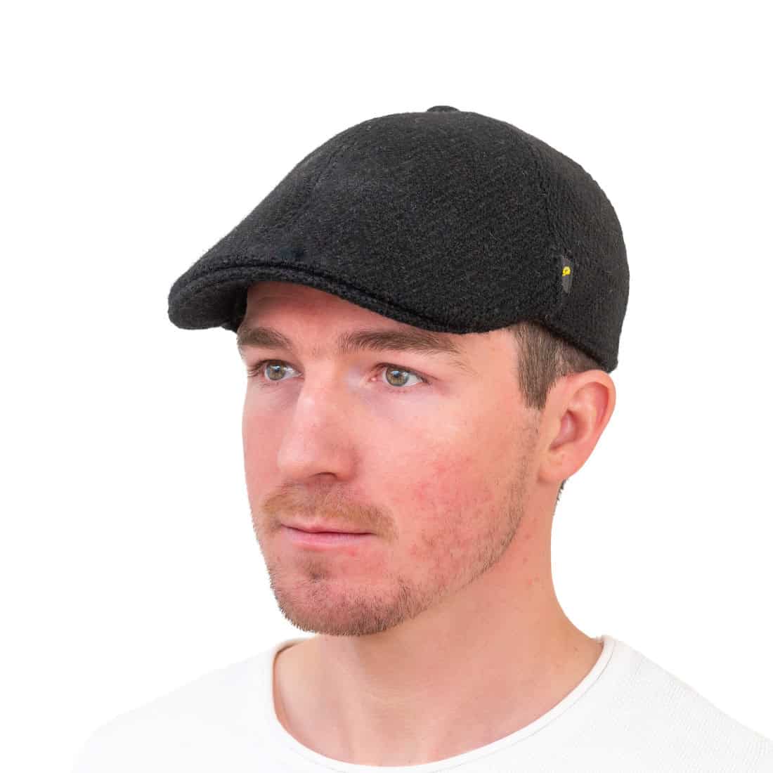 Duckbill Cap - Donegal Tweed - Plain Black - Donegal Tweed