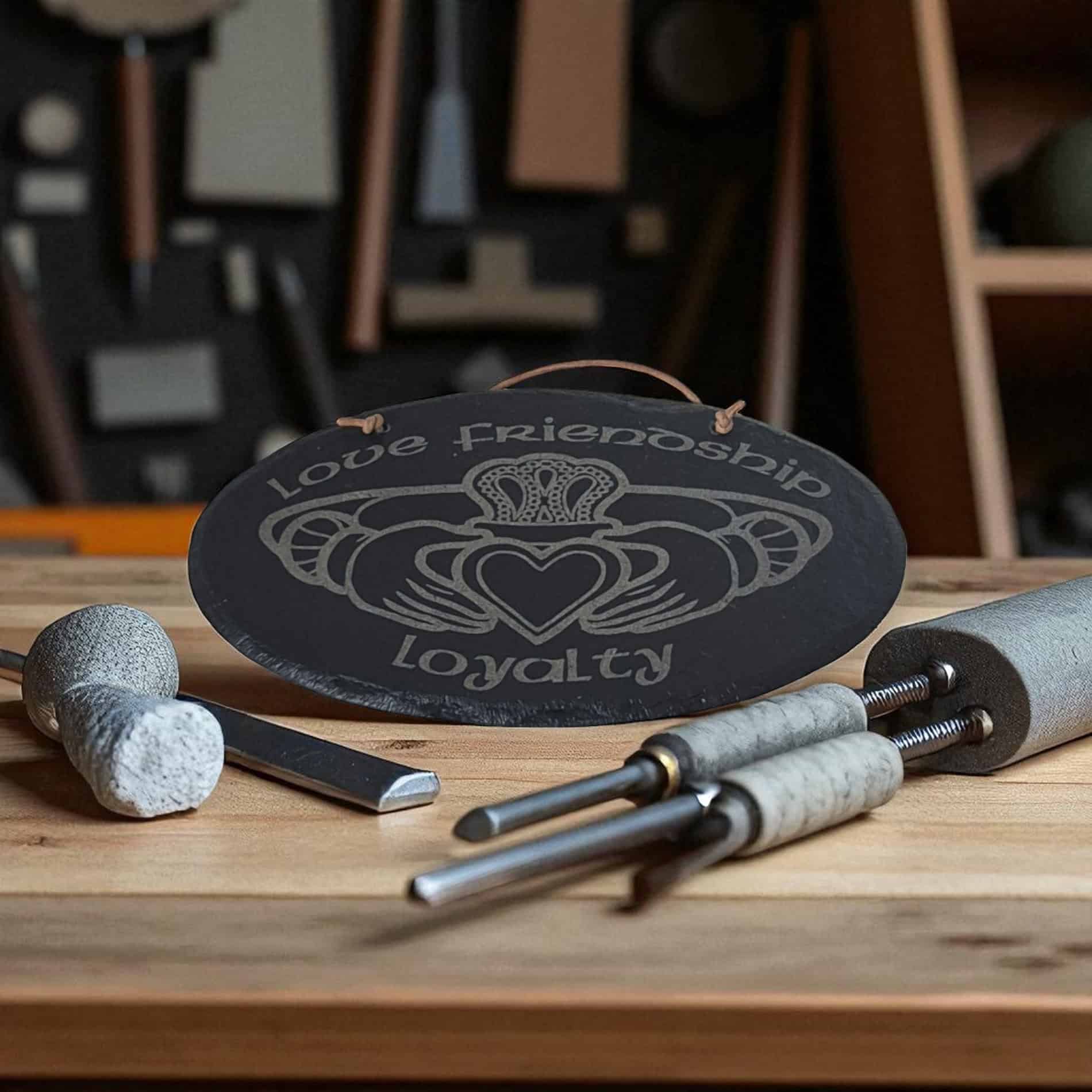 Irish Slate Hanging Plaque – Claddagh Design - Irish Bar/Guinness