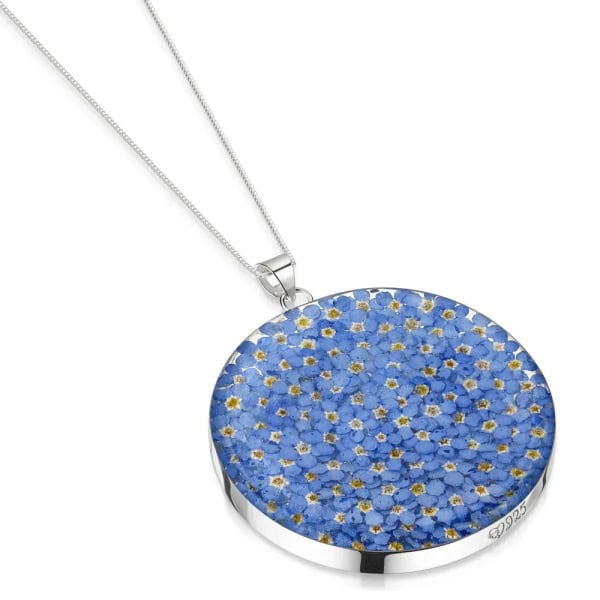 Real Flower Silver Pendant - Forget-Me-Nots - Large Circle - Irish Gifts - Image 1