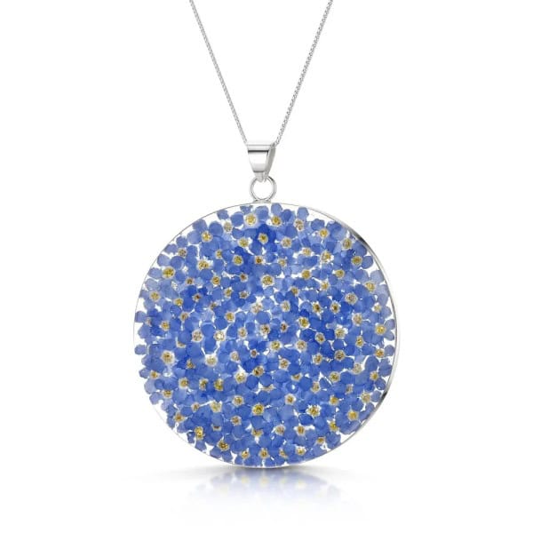 Real Flower Silver Pendant - Forget-Me-Nots - Large Circle - Irish Gifts