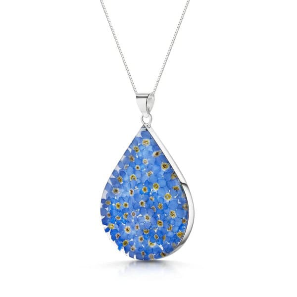 Real Flower Silver Pendant - Forget-Me-Nots - Large Teardrop - Irish Gifts - Image 7
