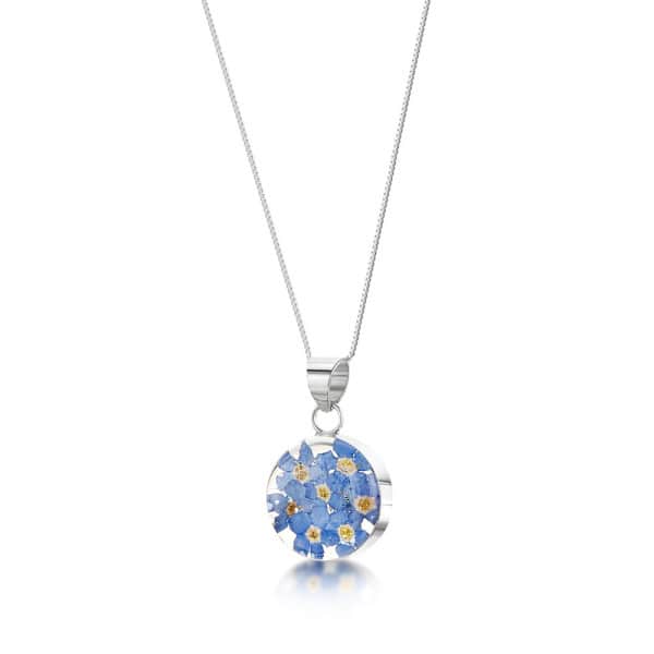 Real Flower Silver Pendant - Forget-Me-Nots - Circle - Irish Gifts