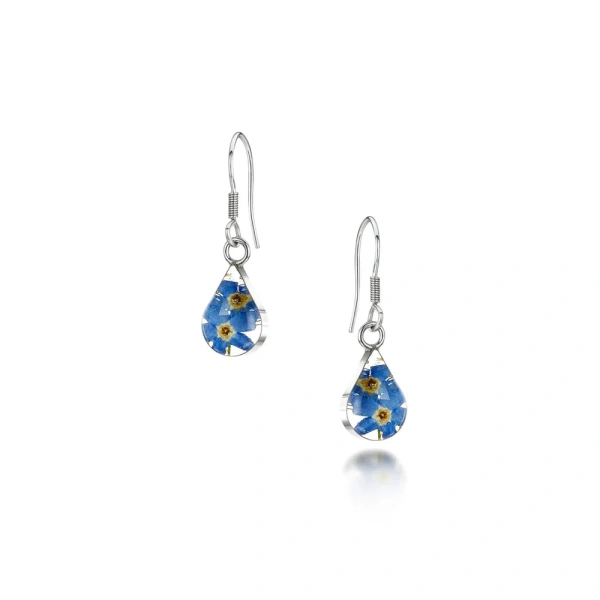 Real Flower Silver Earrings - Forget-Me-Nots - Teardrop - Confirmation Gifts