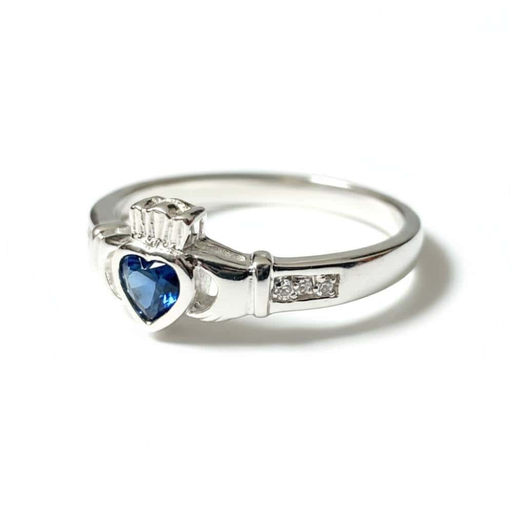 September – Sterling Silver Birthstone Claddagh Ring – Sapphire CZ - Irish Gifts