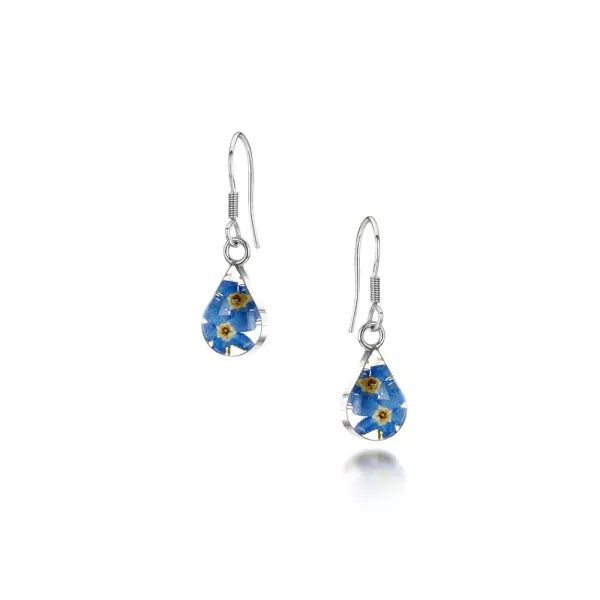 Real Flower Silver Earrings - Forget-Me-Nots - Teardrop - Confirmation Gifts