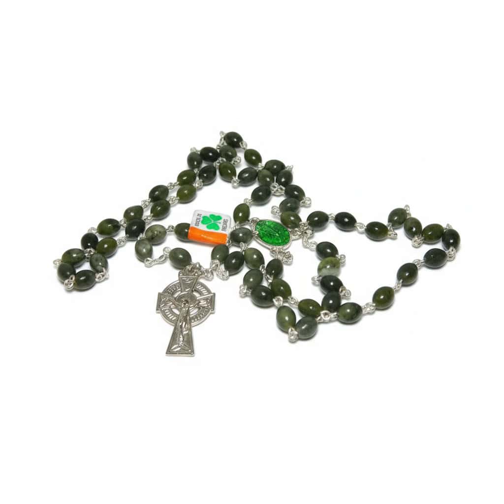 Connemara Marble Rosary Beads – 9x7mm Beads, Celtic Cross - Accessories