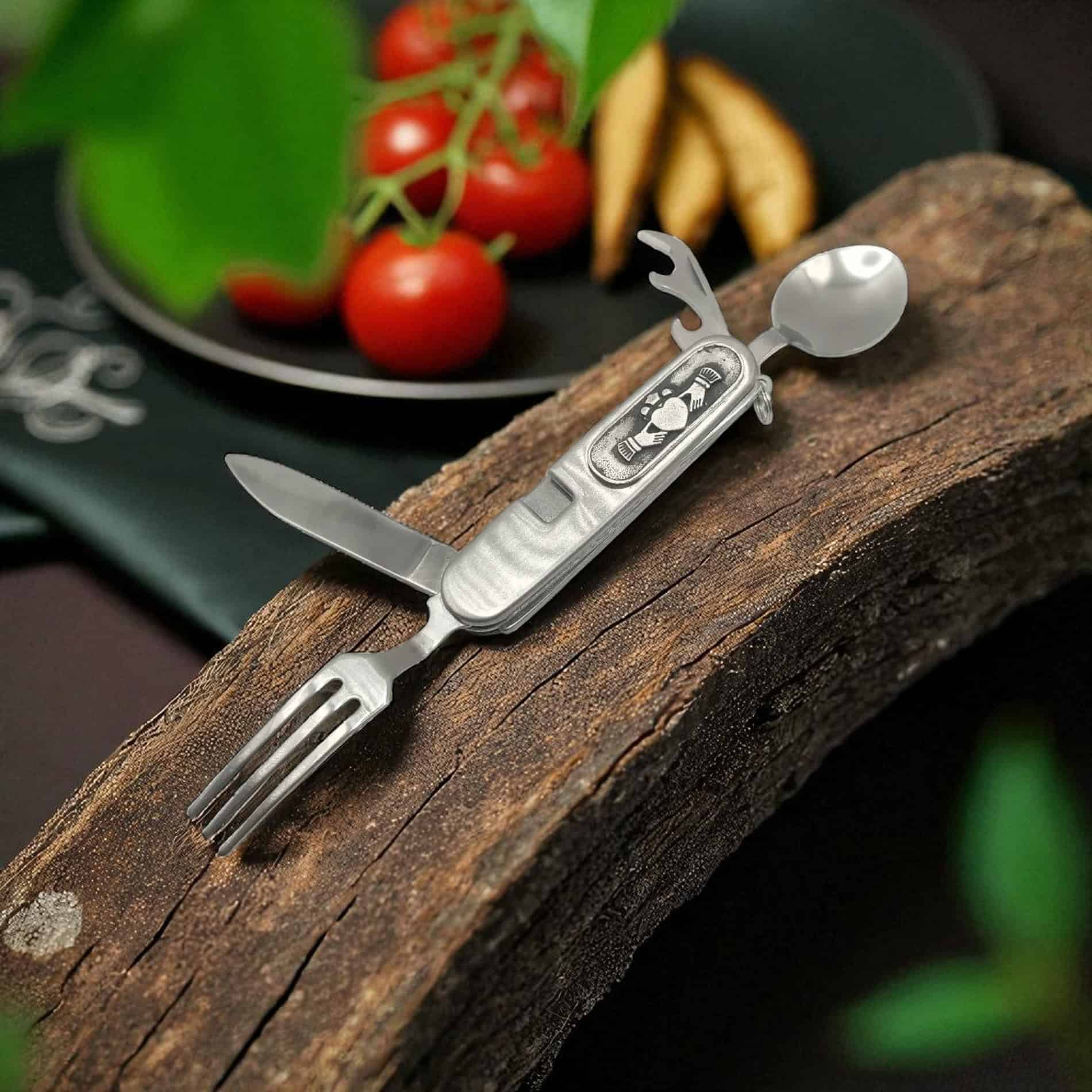 Claddagh Camping Cutlery Tool – Made by Mullingar Pewter - Irish Bar/Guinness