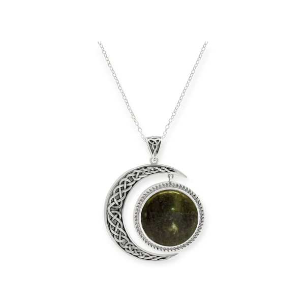Sterling Silver Connemara Marble Sun and Moon Pendant – 18” Chain - Connemara Marble - Image 1