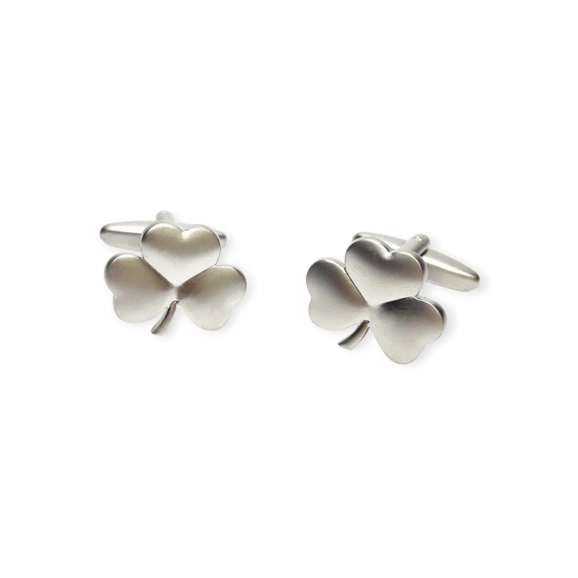 Shamrock Cufflinks – Brushed Silver Tone Irish Gift - Irish Gifts - Image 1