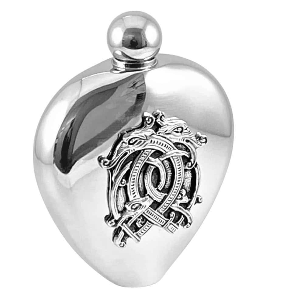 Celtic Dragon Hip Flask – 6oz Mullingar Pewter Stainless Steel - Irish Bar/Guinness - Image 1