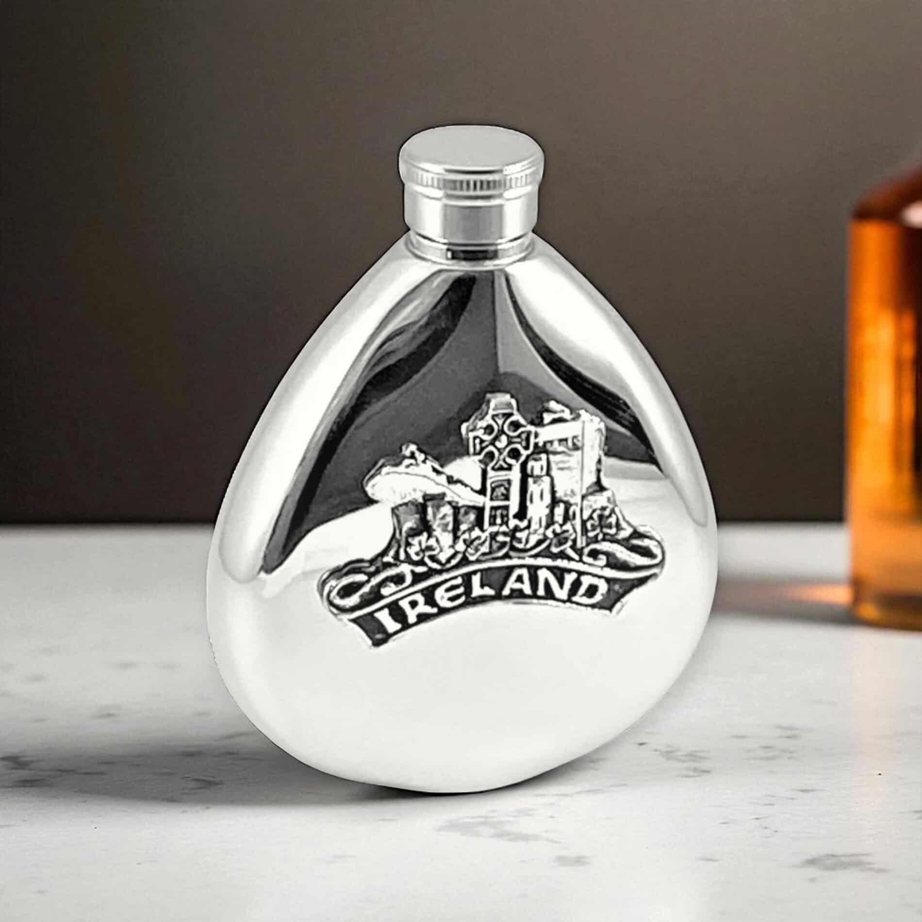 Irish Icons Hip Flask – 6oz Mullingar Pewter Stainless Steel - Irish Bar/Guinness