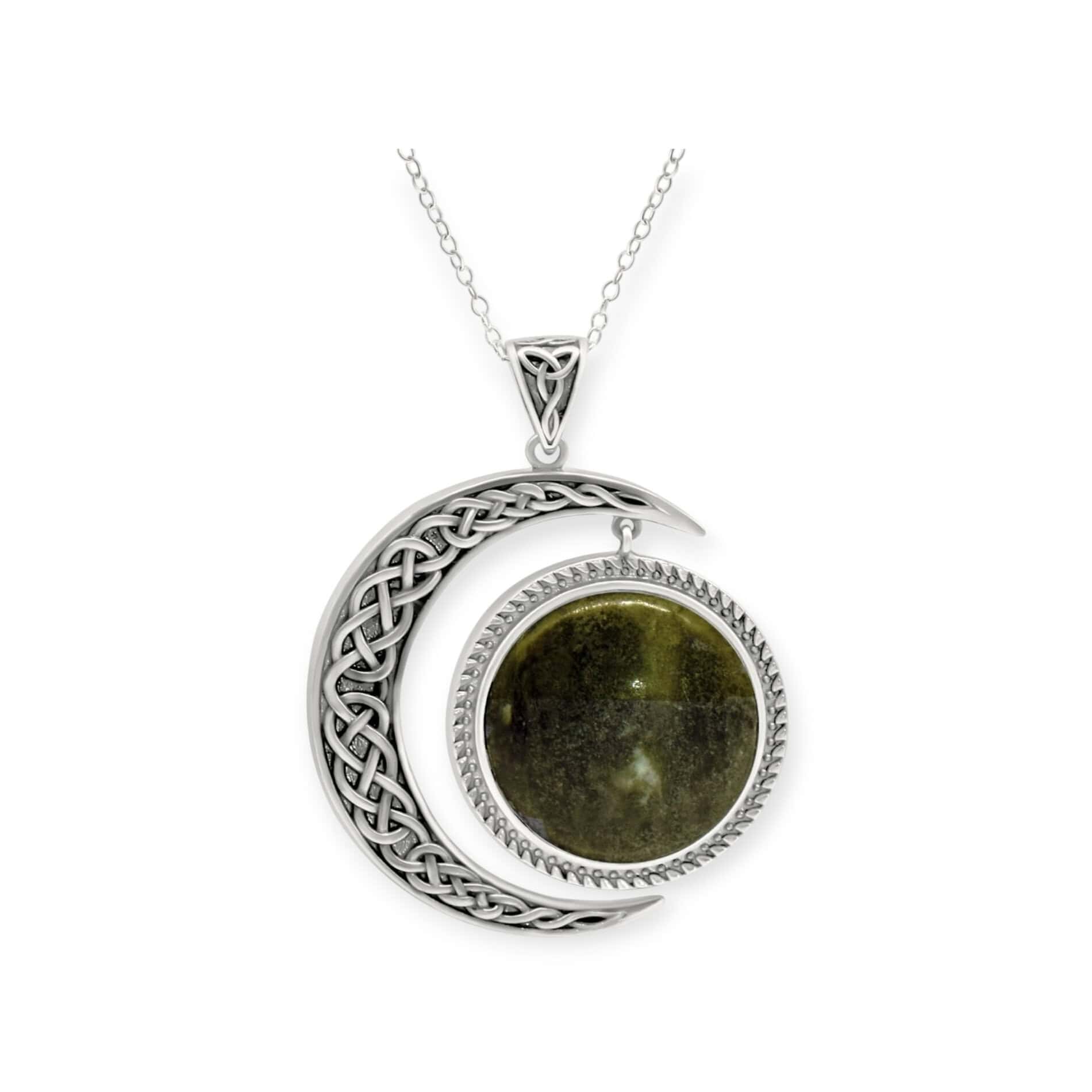 Sterling Silver Connemara Marble Sun and Moon Pendant – 18” Chain - Connemara Marble