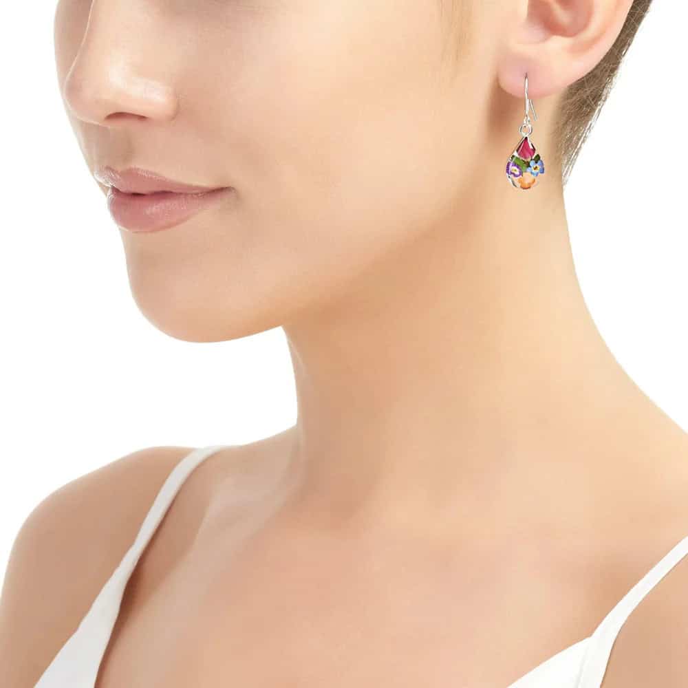 Mixed Flowers Silver Drop Earrings – Teardrop Design - Irish Gifts - Image 1