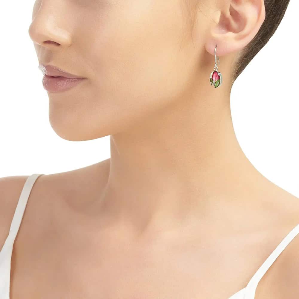 Red Rose Silver Drop Earrings – Oval Design - Irish Gifts - Image 1