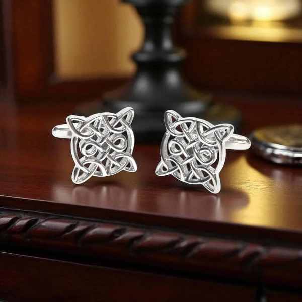 Celtic Knot Cufflinks – Square Silver Tone Design - Irish Gifts