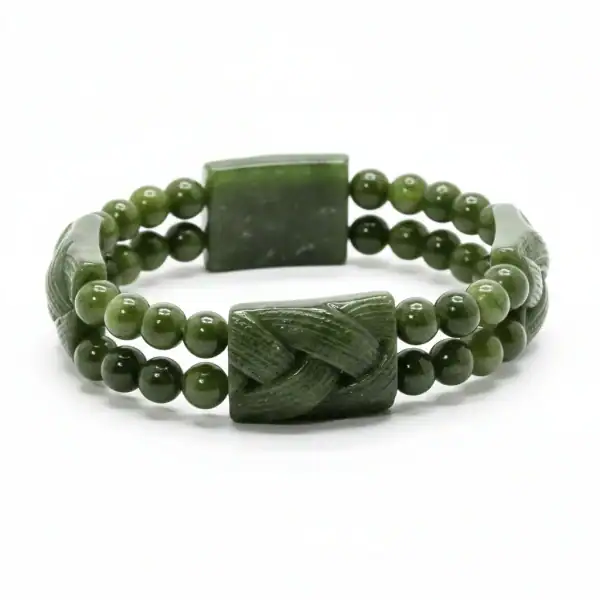 Connemara Marble Double Bracelet with Celtic Knot Panels - Connemara Marble